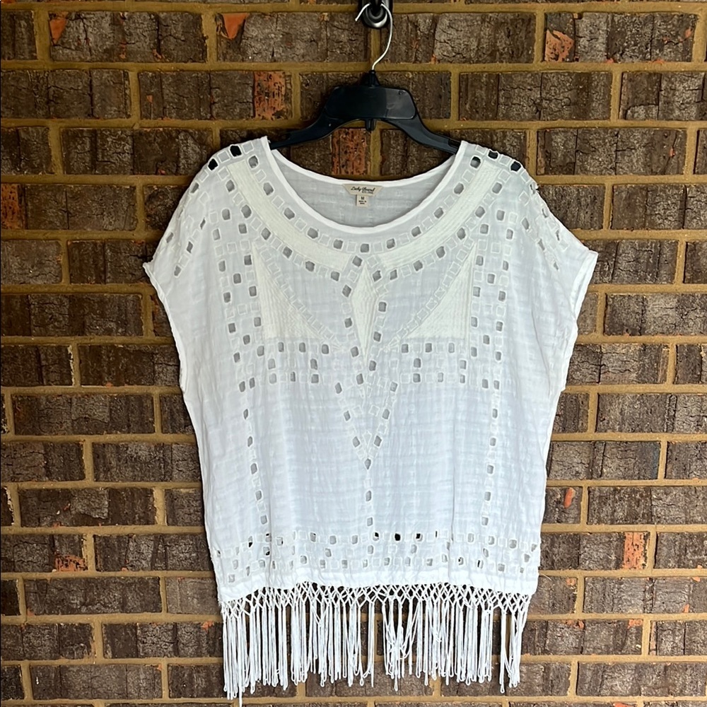 Lucky Brand White Graphic Embellished Blouse